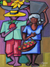 'Working Couple' - Cubist Style Painting of a Man and Woman in Jewel Colors