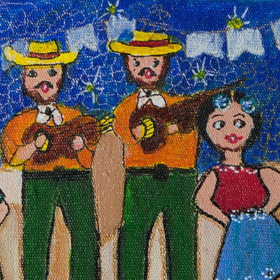 'Niquelândia Catira' - Signed Naif Painting of Traditional Dancers from Brazil