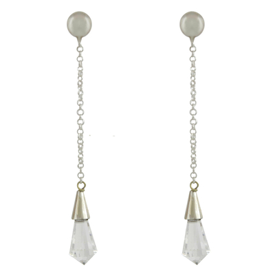 Quartz dangle earrings, 'Glimmer of Hope' - Handcrafted Quartz and Sterling Silver Dangle Earrings