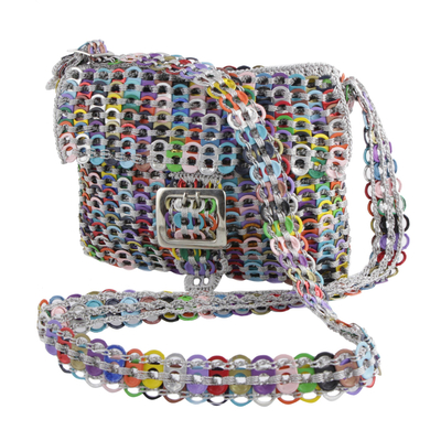 Recycled soda pop-top sling bag, 'Shimmery Colors' - Multicolored Recycled Soda Pop Top Bag from Brazil