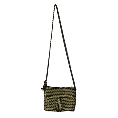 Recycled soda pop-top sling bag, 'Shimmery Stripes' - Recycled Soda Pop-Top Sling Bag with Black Stripes
