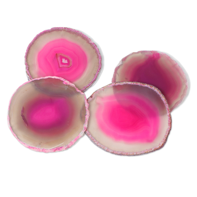 Agate coasters, 'Shocking Rose' (set of 4) - Deep Magenta Brazilian Agate Coasters (Set of 4)