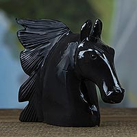 Dolomite sculpture, 'Fierce Horse' - Handcrafted Black Dolomite Horse Sculpture from Brazil