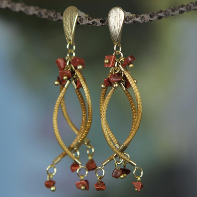 Gold accent sunstone dangle earrings, 'Fruits of Nature' - Gold Accent Golden Grass and Sunstone Earrings from Brazil