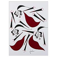 'Bullfighting' - Signed Modern Abstract Painting from Brazil