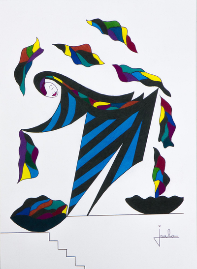'Dancer' - Signed Multicolored Modern Painting from Brazil