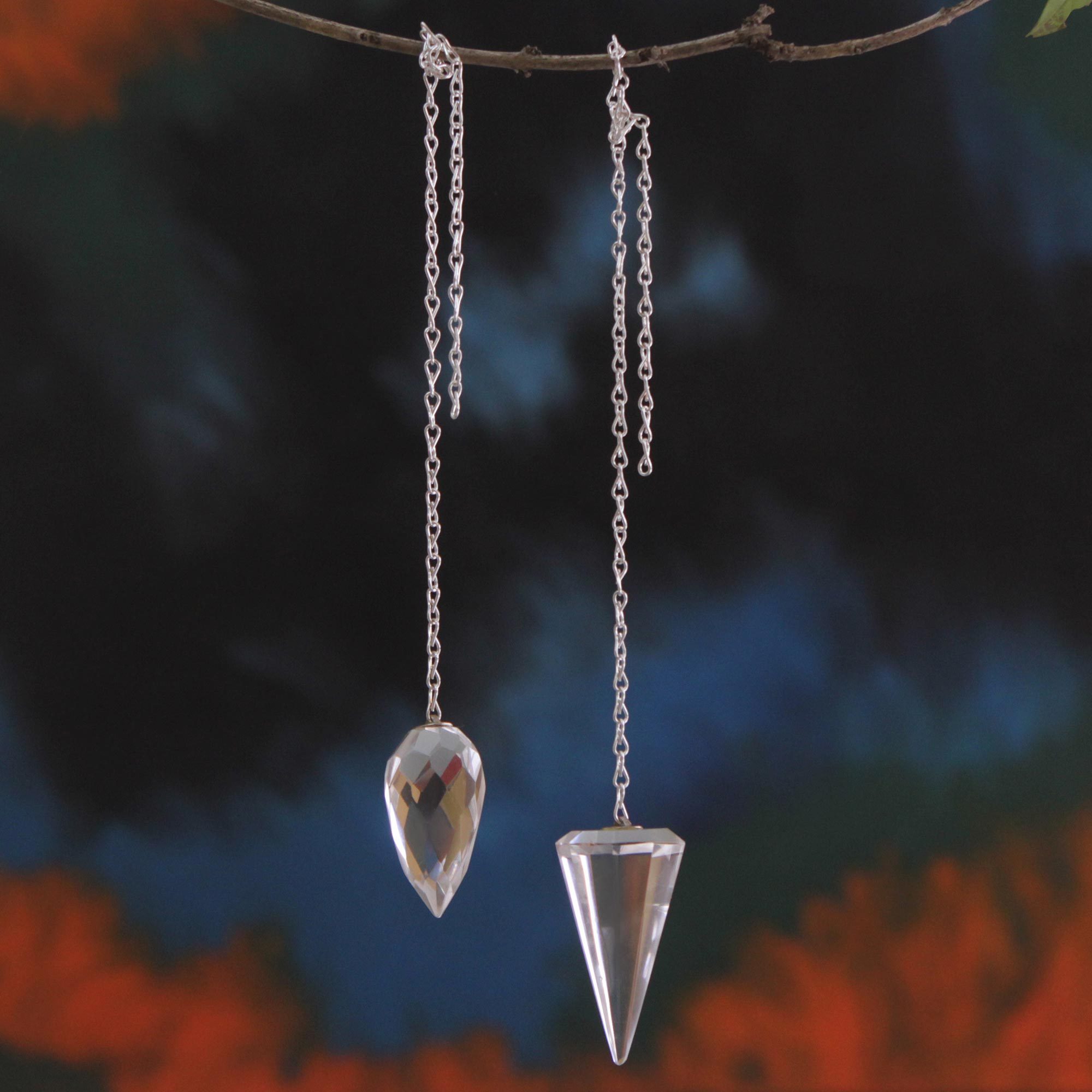 2 Crystal Quartz Pendulums on Brass Chains from Brazil Purifying