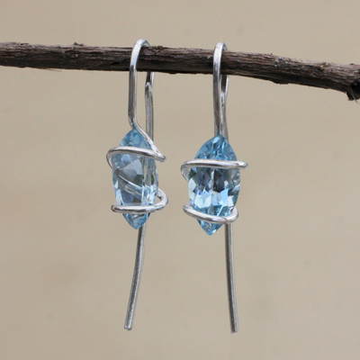 Blue topaz drop earrings, 'Cherished Crystals' - Blue Topaz and Sterling Silver Drop Earrings from Brazil
