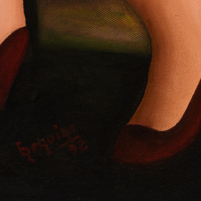 Frau‘ (1992) – Original-Ölgemälde einer Frau im roten Sonnenkleid