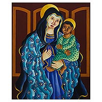 'Virgin and the Child' (1993) - Expressionist Painting of the Virgin Mary with Baby Jesus