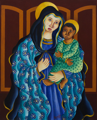 'Virgin and the Child' (1993) - Expressionist Painting of the Virgin Mary with Baby Jesus