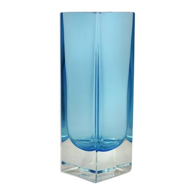 Art glass vase, 'Suspended Blue' - Hand Blown Murano-Style Art Glass Vase in Blue from Brazil