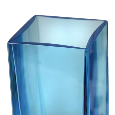 Jarrón de cristal artístico, 'Suspended Blue' - Jarrón de cristal artístico estilo Murano soplado a mano en azul, procedente de Brasil