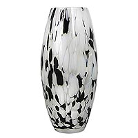 Jarrón de cristal artístico, 'Elegant Drip' - Jarrón de cristal artístico estilo Murano soplado a mano en blanco y negro