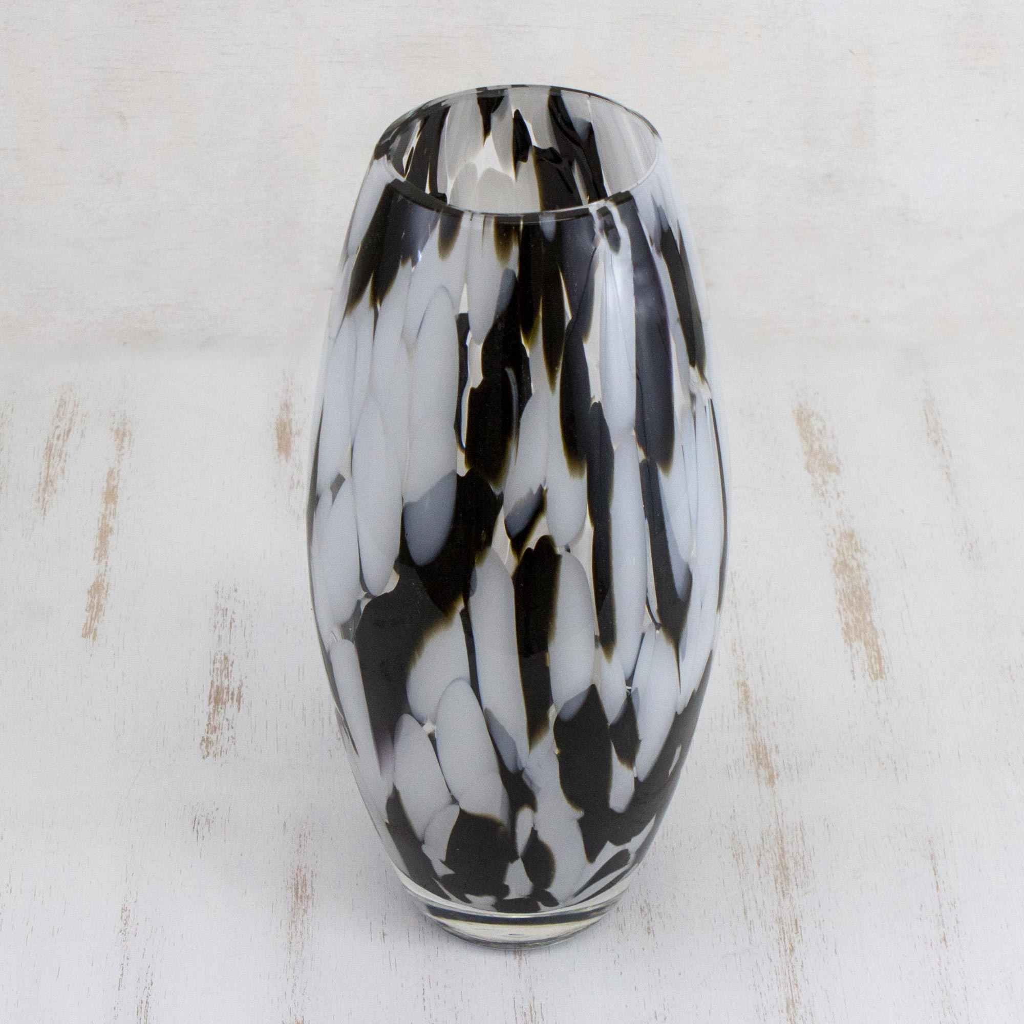 Unicef Market Hand Blown Murano Style Art Glass Vase In Black And