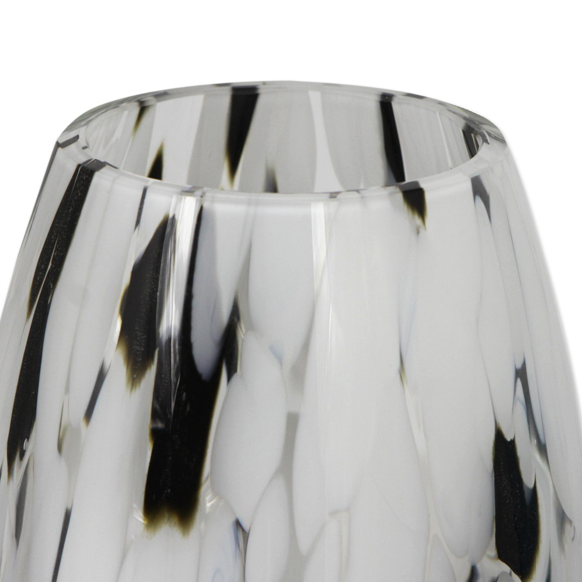 Hand Blown Murano Style Art Glass Vase In Black And White Elegant