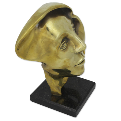 Bronze sculpture, 'Dreamer' - Signed Bronze Abstract Face Sculpture from Brazil
