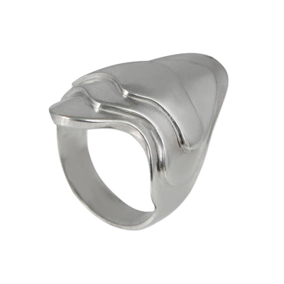 Silver cocktail ring, 'Lake Waves' - Artisan Crafted Silver Modern Cocktail Ring from Brazil