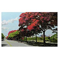 'Central Avenue - Quinta da Boa Vista' - Signed Impressionist Painting of a Tree-Lined Road
