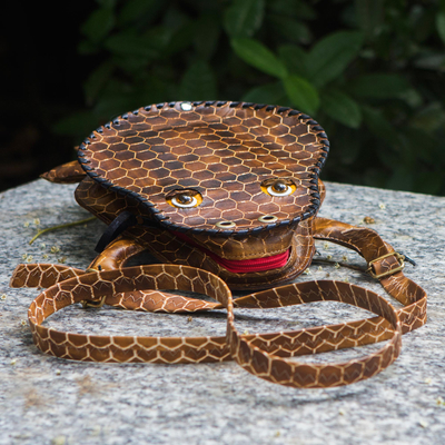 Leather sling, 'Brown Frog' - Handcrafted Leather Frog Sling Handbag from Brazil