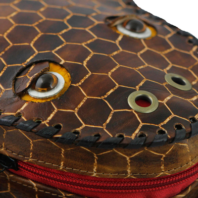 Leather sling, 'Brown Frog' - Handcrafted Leather Frog Sling Handbag from Brazil
