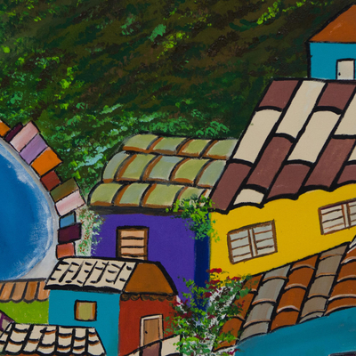 'Rio Favela II' (2017) - Signed Naif Painting of Rio de Janeiro from Brazil