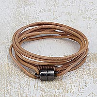 Leather wrap bracelet, 'Spatial Nature'