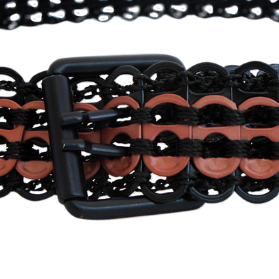 Soda pop-top belt, 'Copper Upcycled Sophistication' - Copper-Tone Recycled Soda Pop-Top Belt from Brazil