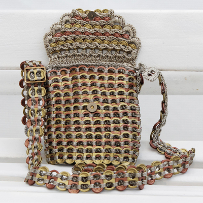 Soda pop-top sling, 'Copper and Gold Chainmail' - Upcycled Aluminum Soda Pop-Top Sling Handbag from Brazil