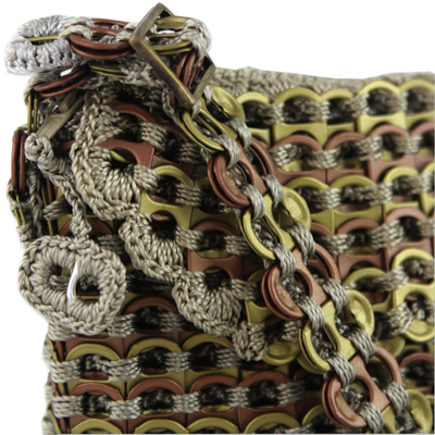 Soda pop-top sling, 'Copper and Gold Chainmail' - Upcycled Aluminum Soda Pop-Top Sling Handbag from Brazil