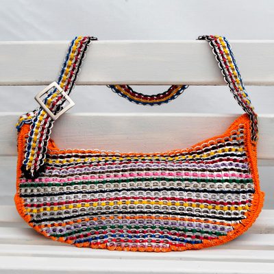 Soda pop-top hobo bag, 'Wishful Colors' - Upcycled Colorful Soda Pop-Top Hobo Bag from Brazil