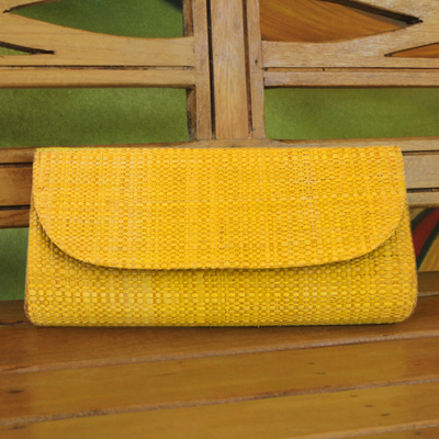 Palm leaf clutch, 'Exotic Woman' - Handwoven Palm Leaf Clutch in Yellow from Brazil