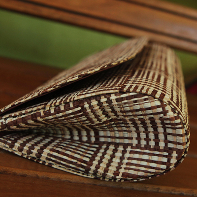 Palm leaf clutch, 'Striped Jungle' - Handwoven Striped Palm Leaf Clutch from Brazil