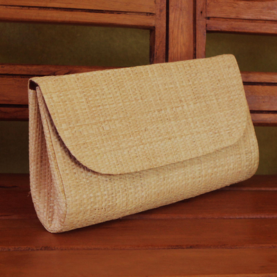 Palm leaf clutch, 'Exotic Style' - Handwoven Palm Leaf Clutch in Beige from Brazil