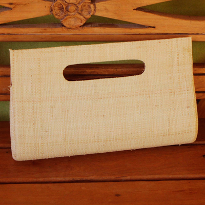 Palmblatt-Handtasche, 'Cabana Sunshine - Handgewebte Handtasche mit Palmblattgriff aus Brasilien