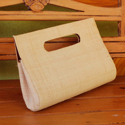 Palmblatt-Handtasche, 'Cabana Sunshine - Handgewebte Handtasche mit Palmblattgriff aus Brasilien