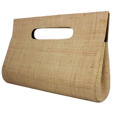 Palm leaf handbag, 'Cabana Sunshine' - Handwoven Palm Leaf Handle Handbag from Brazil
