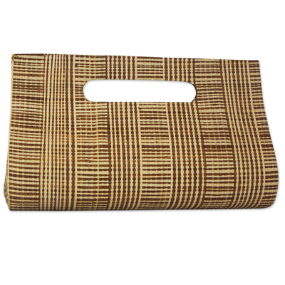Palm leaf clutch, 'Canopy Thatch' - Handcrafted Striped Palm Leaf Handled Clutch from Brazil