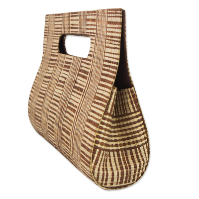 Palm leaf clutch, 'Canopy Thatch' - Handcrafted Striped Palm Leaf Handled Clutch from Brazil