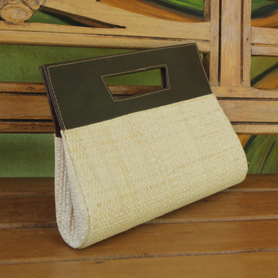 Palm leaf handbag, 'Evening Cabana' - Handcrafted Palm Leaf Handle Handbag from Brazil