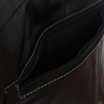 Leather messenger bag, 'Casual Traveler' - Handcrafted Leather Messenger Bag in Black from Brazil