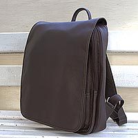 Leather backpack, 'Mysterious Traveler in Currant'