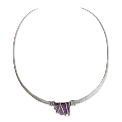 Amethyst and Stainless Steel Collar Necklace from Brazil