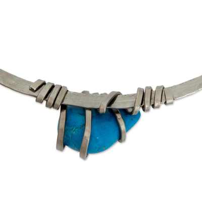 Howlite collar necklace, 'Refined Queen' - Blue Howlite Pendant Collar Necklace from Brazil