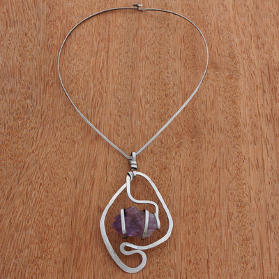 Amethyst pendant necklace, 'Crystalline Magic' - Amethyst Pendant Collar Necklace form Brazil