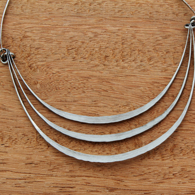 Stainless steel pendant choker, 'Ribbon Trio' - Stainless Steel Pendant Collar Necklace from Brazil