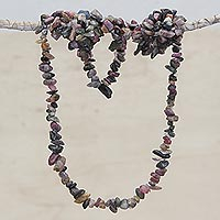 Tourmaline beaded necklace, 'Fruitful Earth' - Watermelon Tourmaline Long Strand Necklace