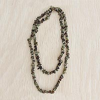 Featured review for Green garnet beaded long necklace, Rainy Forest