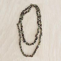 Green garnet beaded long necklace, Rainy Forest