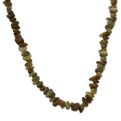 Green garnet beaded long necklace, 'Rainy Forest' - Natural Garnet Long Beaded Necklace from Brazil